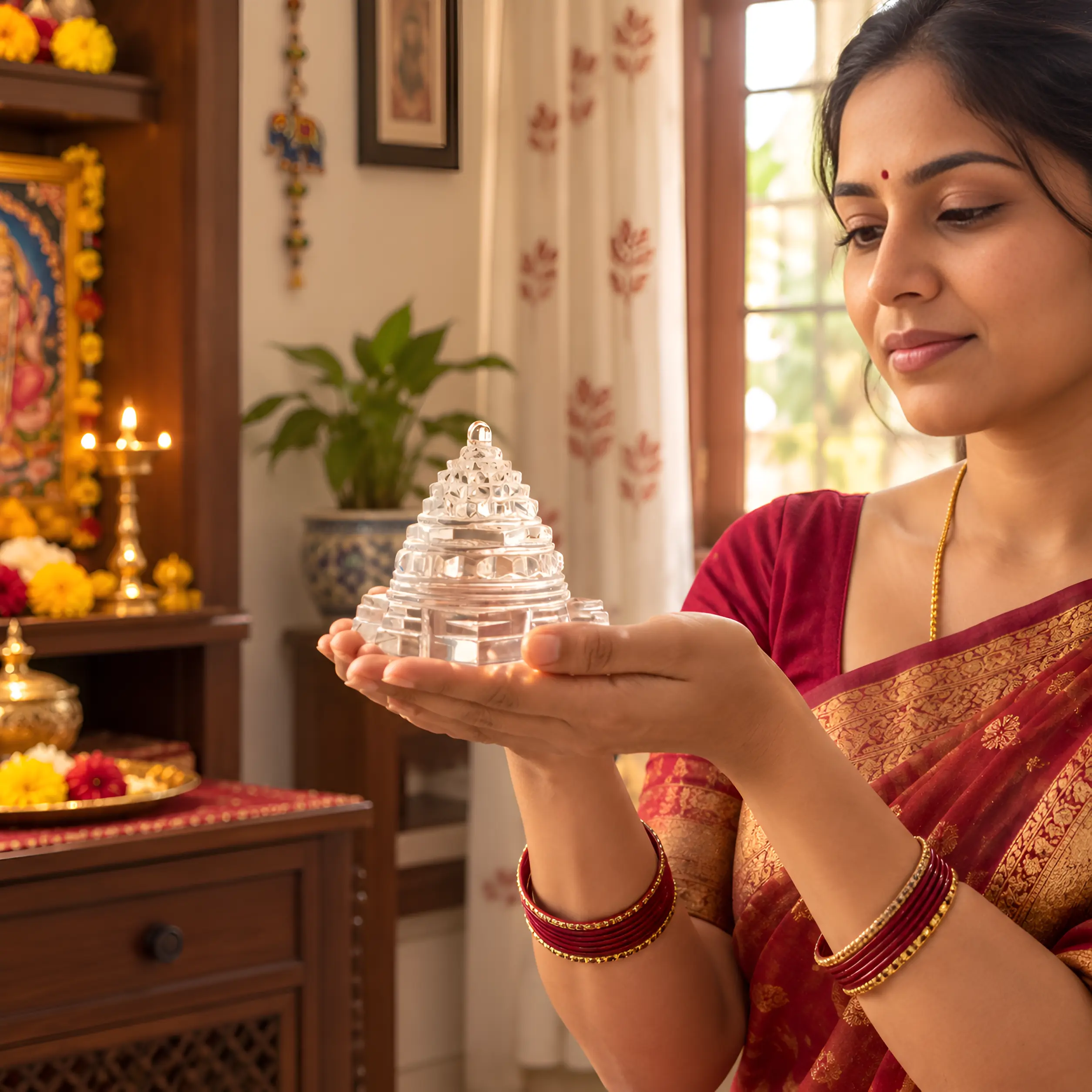 Abhimantrit Sphatik Shree Yantra – Pure Clear Quartz for Wealth & Prosperity